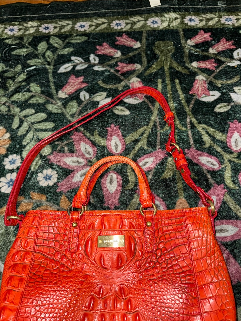 Brahmin Bright Orange Croc-Embossed Leather Satchel - Picture 7 of 15